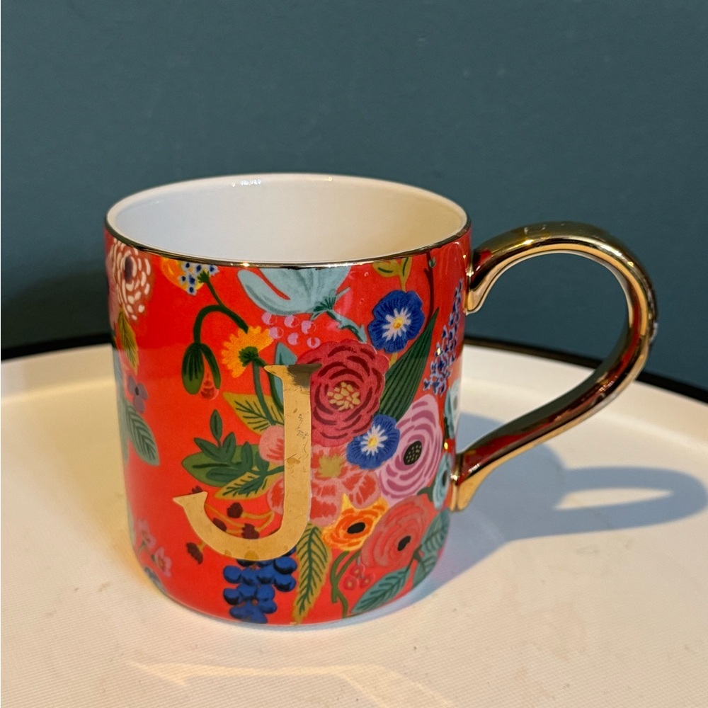 Anthropologie Rifle Paper Co Garden Party Monogram “J” 🌺 Mug